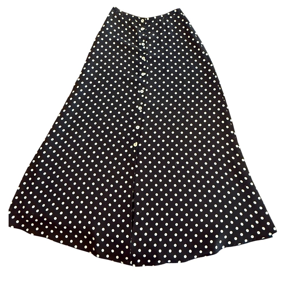 Polka Dot Button Down Maxi Skirt Black White Size Small